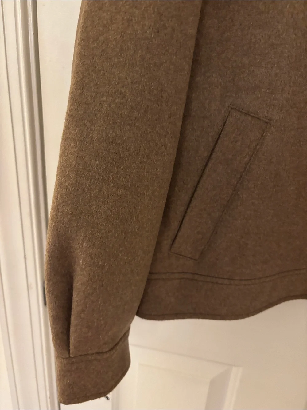 Coach: Women’s Bomber Brown Wool-Blend Zip Jacket w/pockets buckles on back
